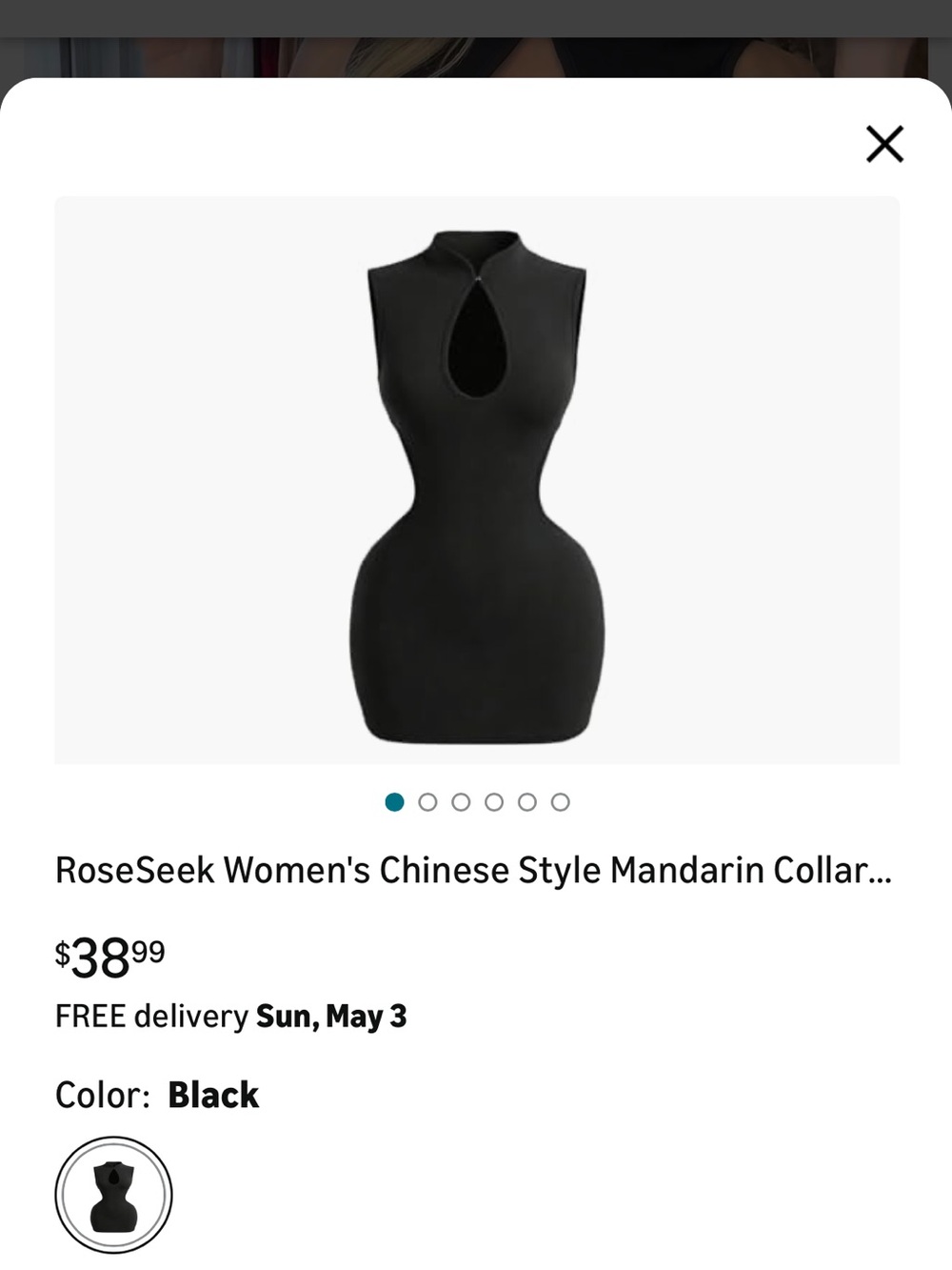 Black Mandarin Collar Bodycon Dress with Keyhole